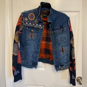Desigual Bimaterial Boho Festival Denim Embellished Jean Jacket Exotic Keeler 8